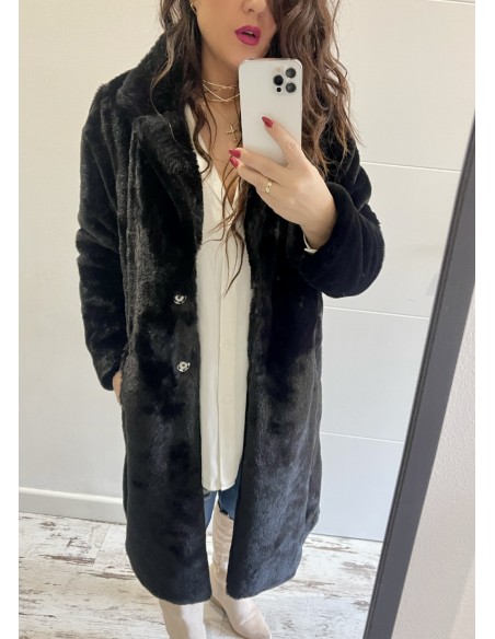 Abrigos pelos negro largo
