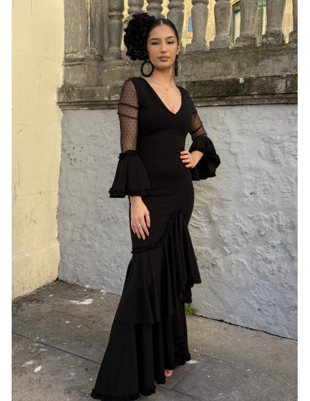 VESTIDO PRIEGO PLUMETTI NEGRO