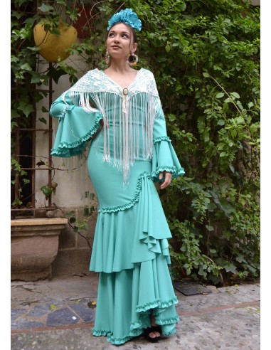 VESTIDO PRIEGO FLAMENKA VERDE AGUA