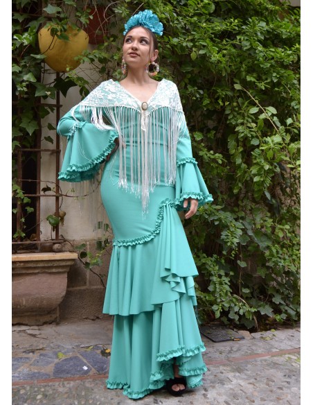 VESTIDO PRIEGO FLAMENKA VERDE AGUA