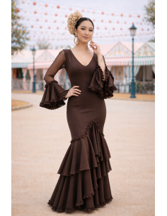 VESTIDO PRIEGO FLAMENKA MARRON